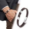 Erkek Beyaz Çelik Ve Kahve Deri Bileklik