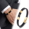 Erkek Sarı Çelik Ve Siyah Deri Bileklik