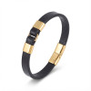 Erkek Sarı Çelik Ve Siyah Deri Bileklik