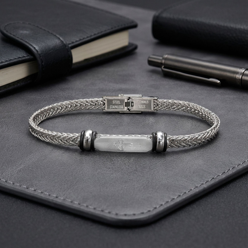 Gothic Cross Çelik Hasır Örgülü Ayarlanabilir Bileklik