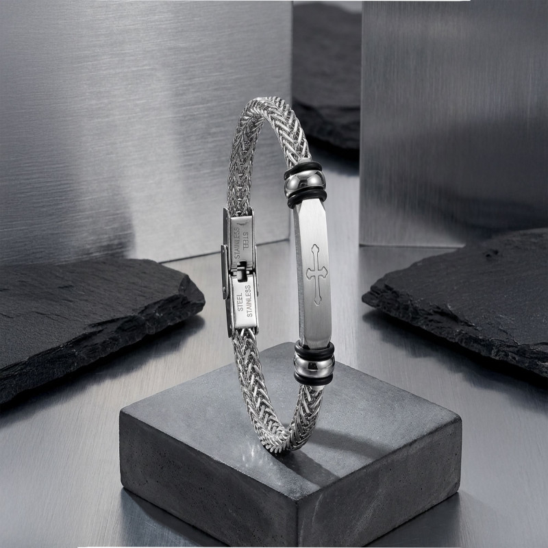 Gothic Cross Çelik Hasır Örgülü Ayarlanabilir Bileklik