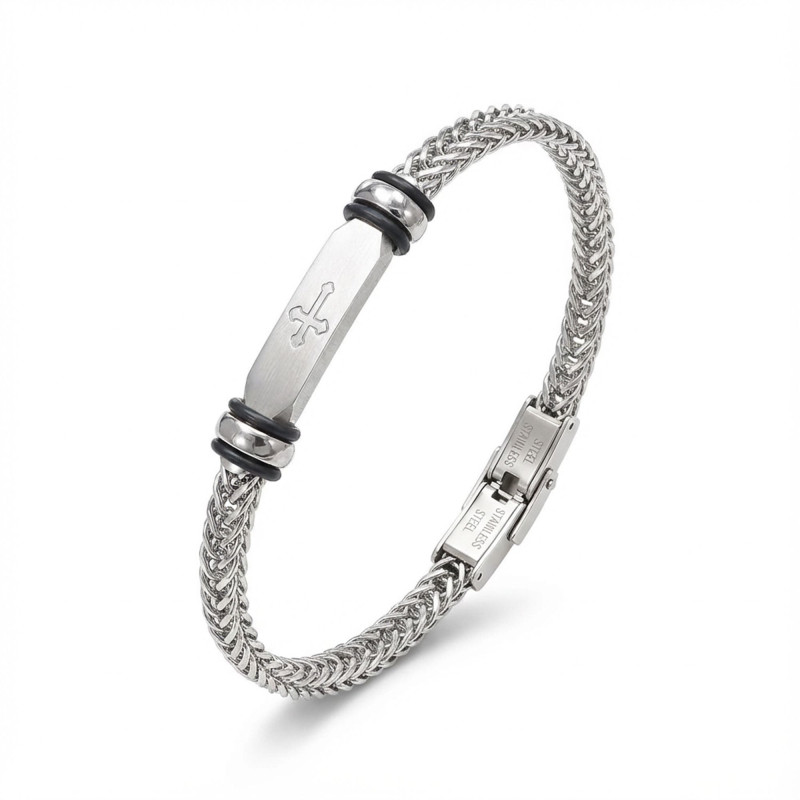 Gothic Cross Çelik Hasır Örgülü Ayarlanabilir Bileklik