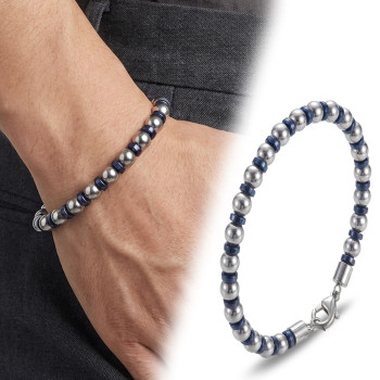 Gümüş Ve Mavi Renkli Hematit Ayarlanabilir Çelik Zincir Bileklik