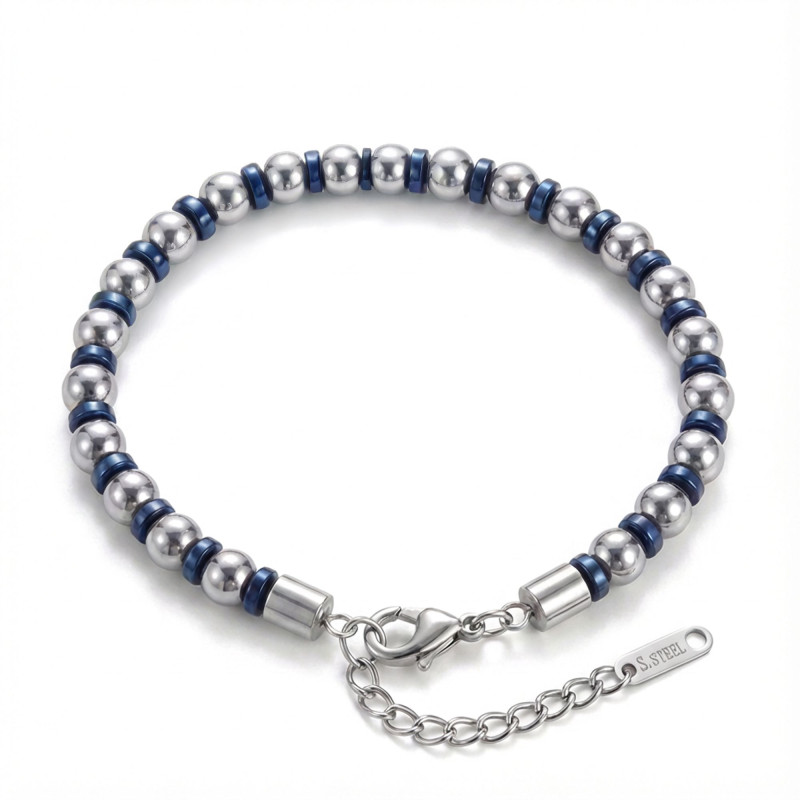 Gümüş Ve Mavi Renkli Hematit Ayarlanabilir Çelik Zincir Bileklik