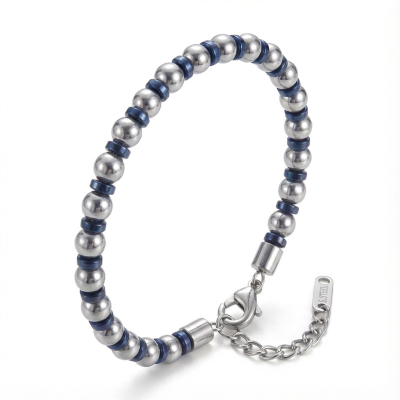 Gümüş Ve Mavi Renkli Hematit Ayarlanabilir Çelik Zincir Bileklik