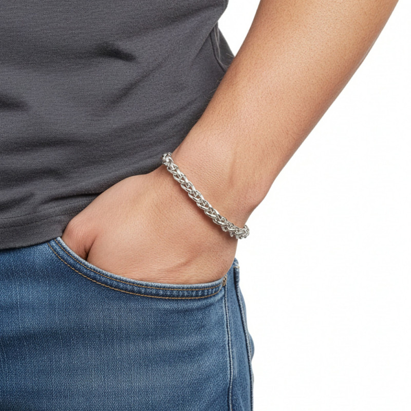 Hasır Örgü Çelik Zincir Bileklik 6mm