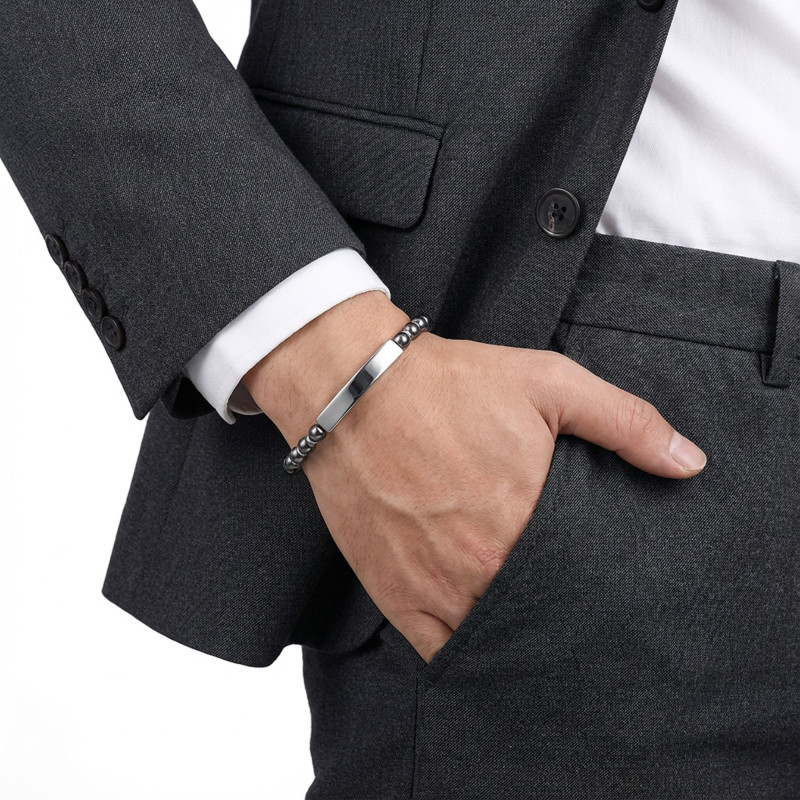 Hematit Beyaz İsim Yazılabilir Ve Ayarlanabilir Çelik Zincir Bileklik