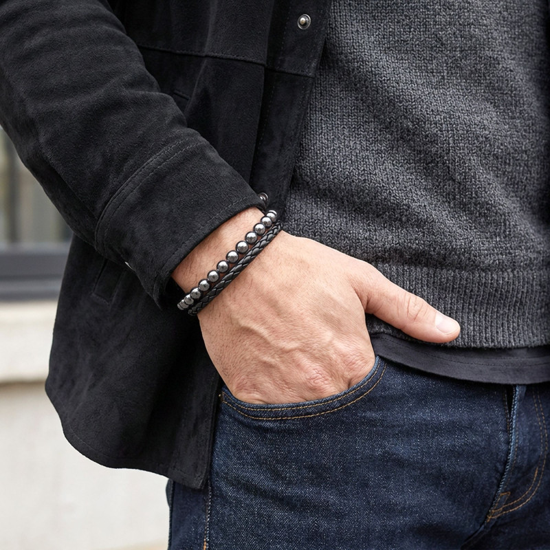 Hematit Doğaltaş Deri Erkek Bileklik Hematit Doğaltaş Deri Erkek Bileklik