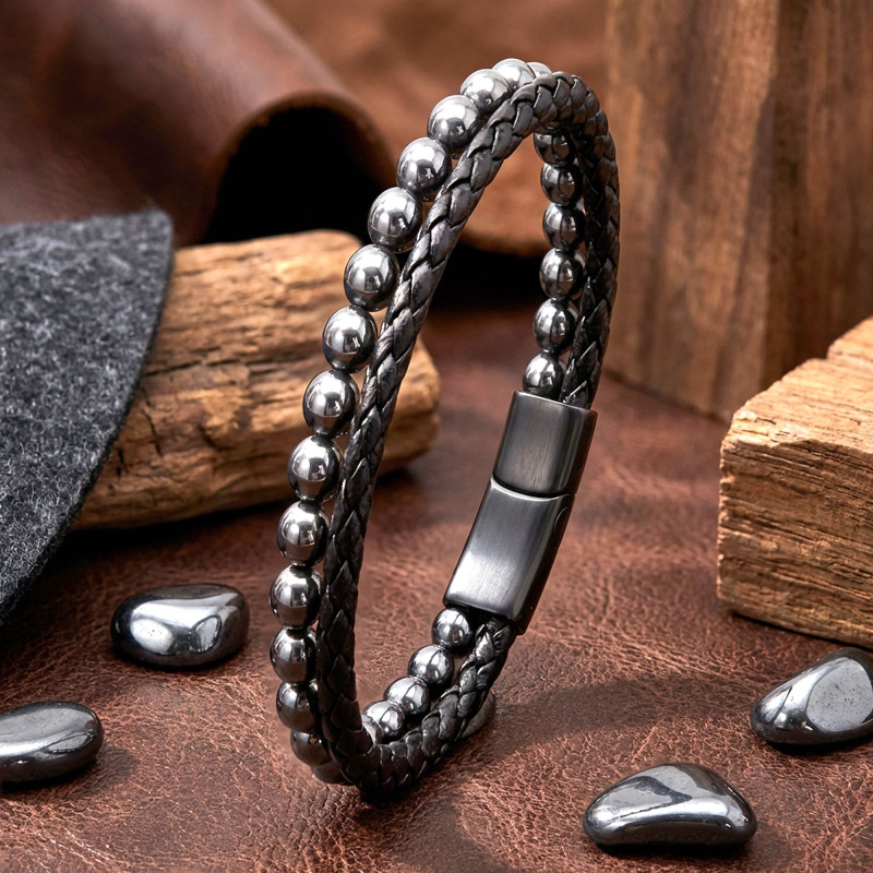 Hematit Doğaltaş Deri Erkek Bileklik Hematit Doğaltaş Deri Erkek Bileklik