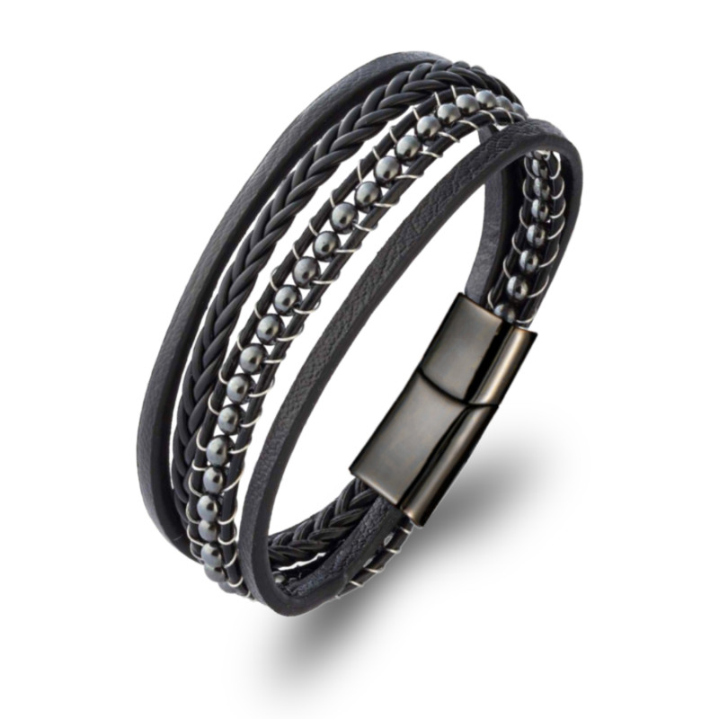 Hematit Doğaltaş Ve Deri Çoklu Bileklik Hematit Doğaltaş Ve Deri Çoklu Bileklik