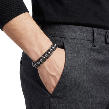 Hematite Natural Stone Men's Leather Bracelet Hematite Natural Stone Men's Leather Bracelet