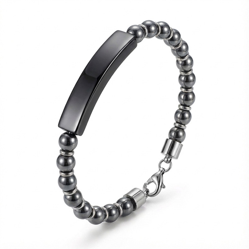 Hematit Siyah İsim Yazılabilir Ve Ayarlanabilir Çelik Zincir Bileklik