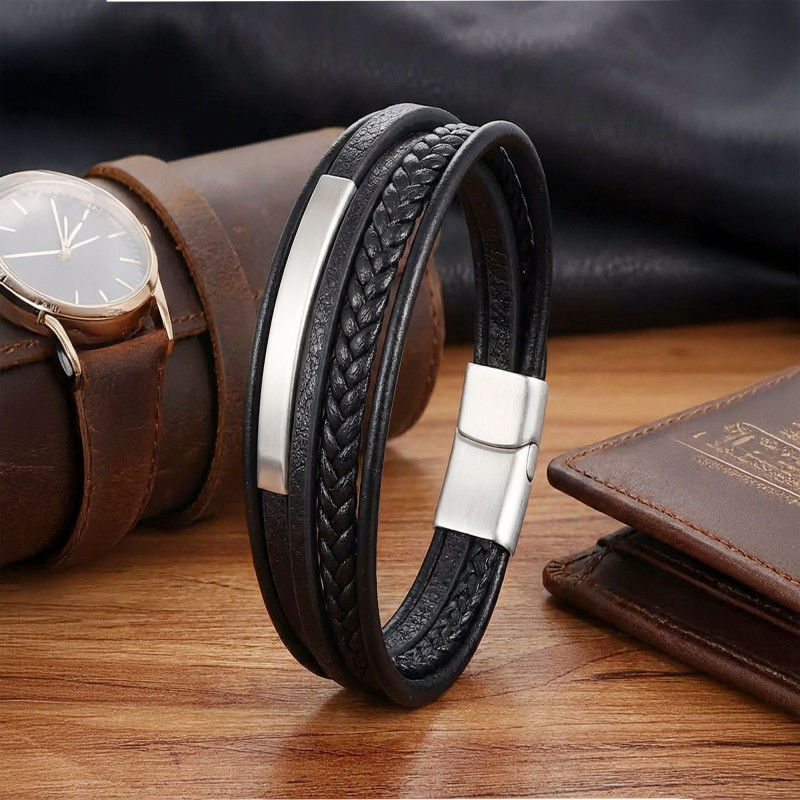 İsim Yazılabilir Çoklu Deri Çelik Bileklik – Beyaz