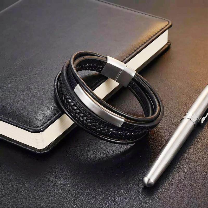 İsim Yazılabilir Çoklu Deri Çelik Bileklik – Beyaz