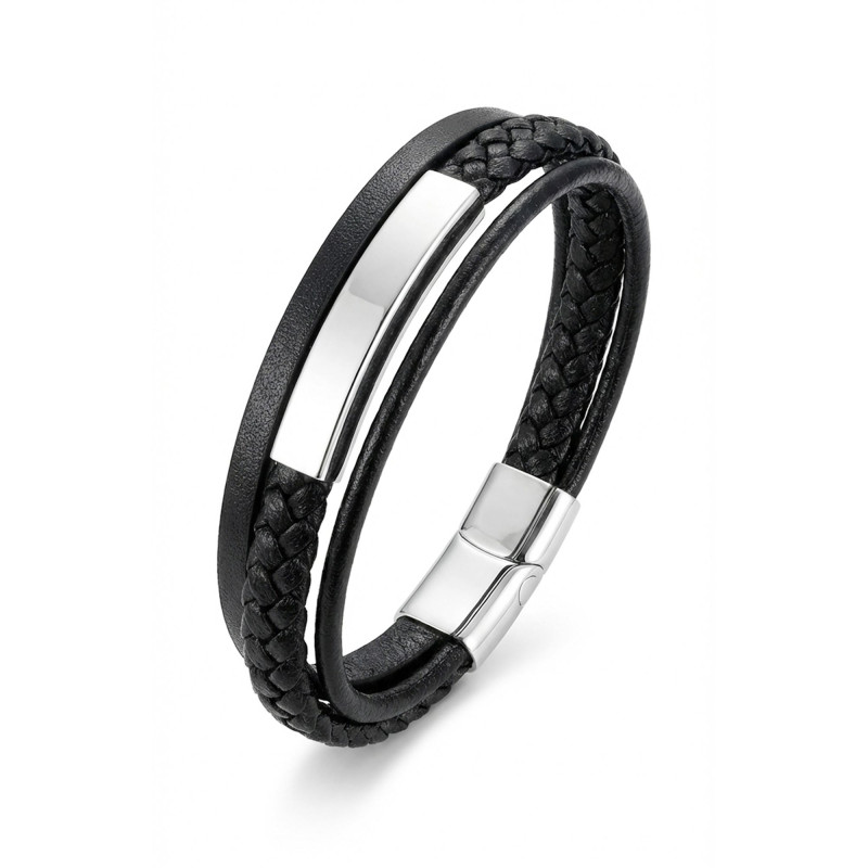 İsim Yazılabilir Deri Çelik Plaka Bileklik – Beyaz