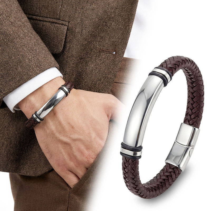 İsim Yazılabilir Kahverengi Deri Ve Bayaz Titanyum Kilit Bileklik İsim Yazılabilir Kahverengi Deri Ve Bayaz Titanyum Kilit Bileklik