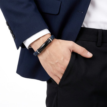 İsim Yazılabilir Mavi Siyah Deri Ve Siyah Titanyum Kilit Bileklik İsim Yazılabilir Mavi Siyah Deri Ve Siyah Titanyum Kilit Bileklik