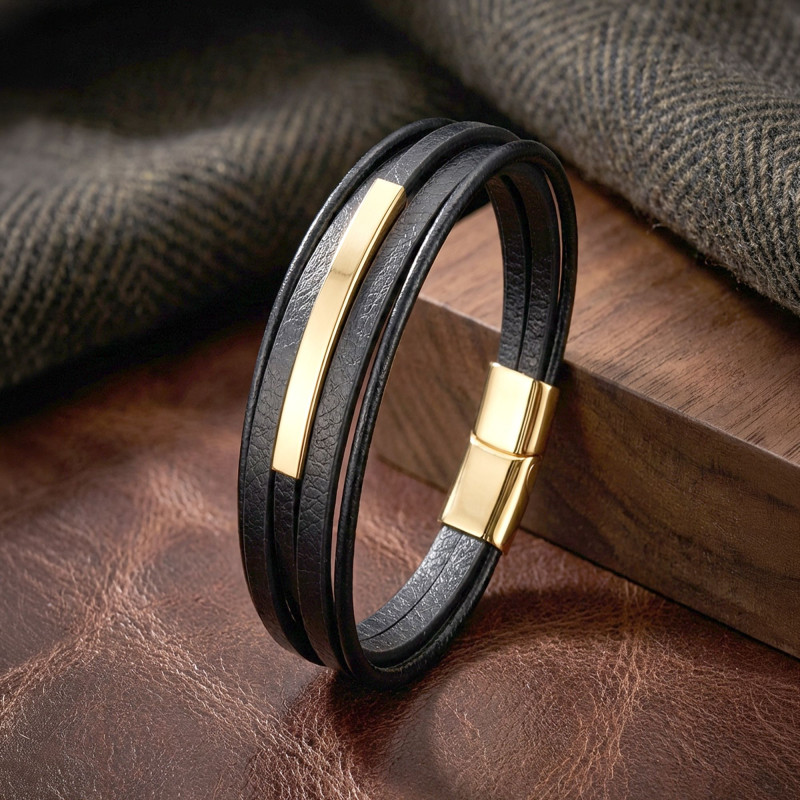 İsim Yazılabilir Sarı Titanyum Plakalı Çoklu Siyah Deri Erkek Bileklik İsim Yazılabilir Sarı Titanyum Plakalı Çoklu Siyah Deri Erkek Bileklik