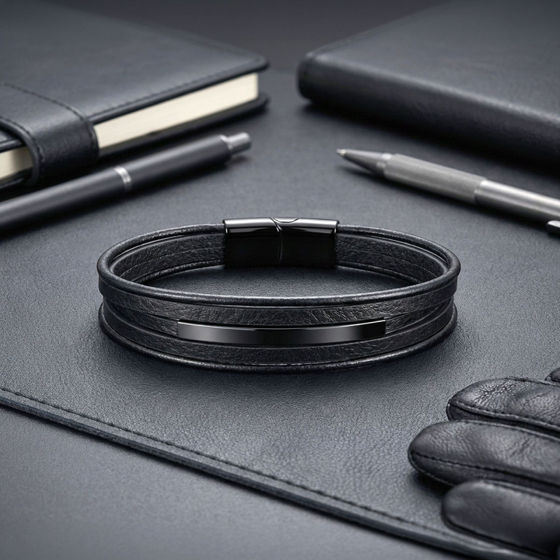 İsim Yazılabilir Siyah Titanyum Plakalı Çoklu Siyah Deri Erkek Bileklik İsim Yazılabilir Siyah Titanyum Plakalı Çoklu Siyah Deri Erkek Bileklik
