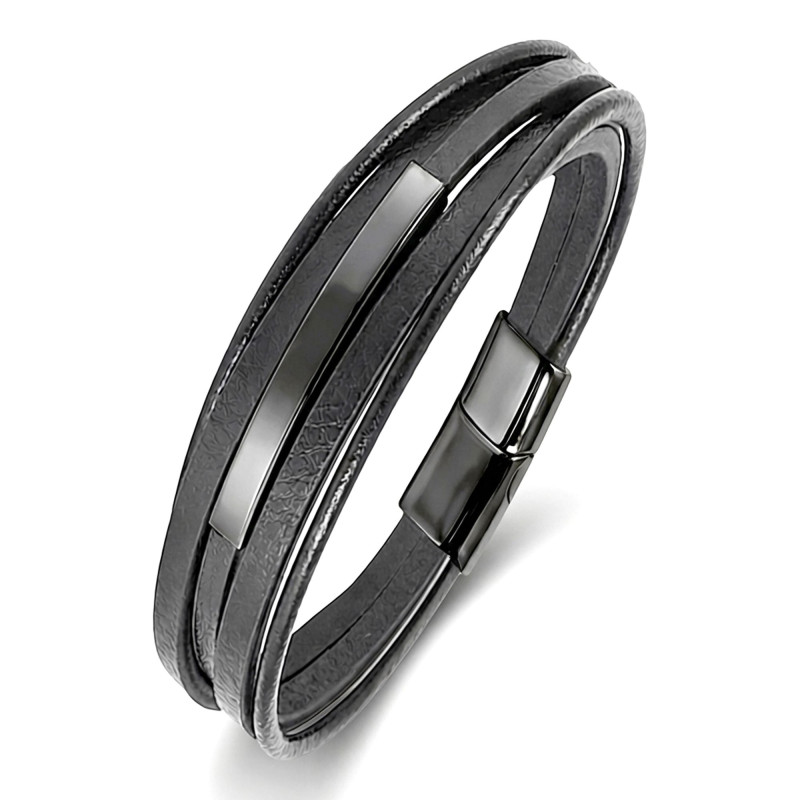 İsim Yazılabilir Siyah Titanyum Plakalı Çoklu Siyah Deri Erkek Bileklik İsim Yazılabilir Siyah Titanyum Plakalı Çoklu Siyah Deri Erkek Bileklik