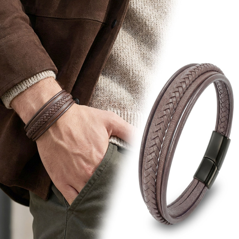 Kahve Çoklu Deri Bileklik