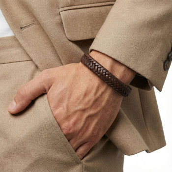 Kahve Deri Örgü Bileklik Zamak Kilit