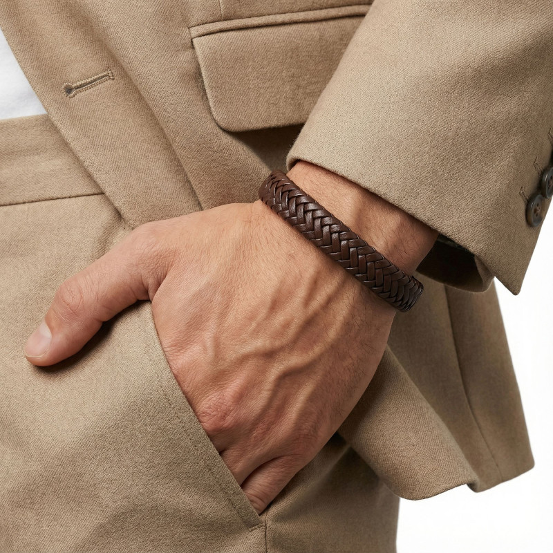 Kahve Deri Örgü Bileklik Zamak Kilit Kahve Deri Örgü Bileklik Zamak Kilit