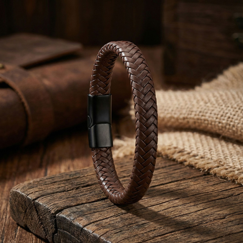 Kahve Deri Örgü Bileklik Zamak Kilit Kahve Deri Örgü Bileklik Zamak Kilit