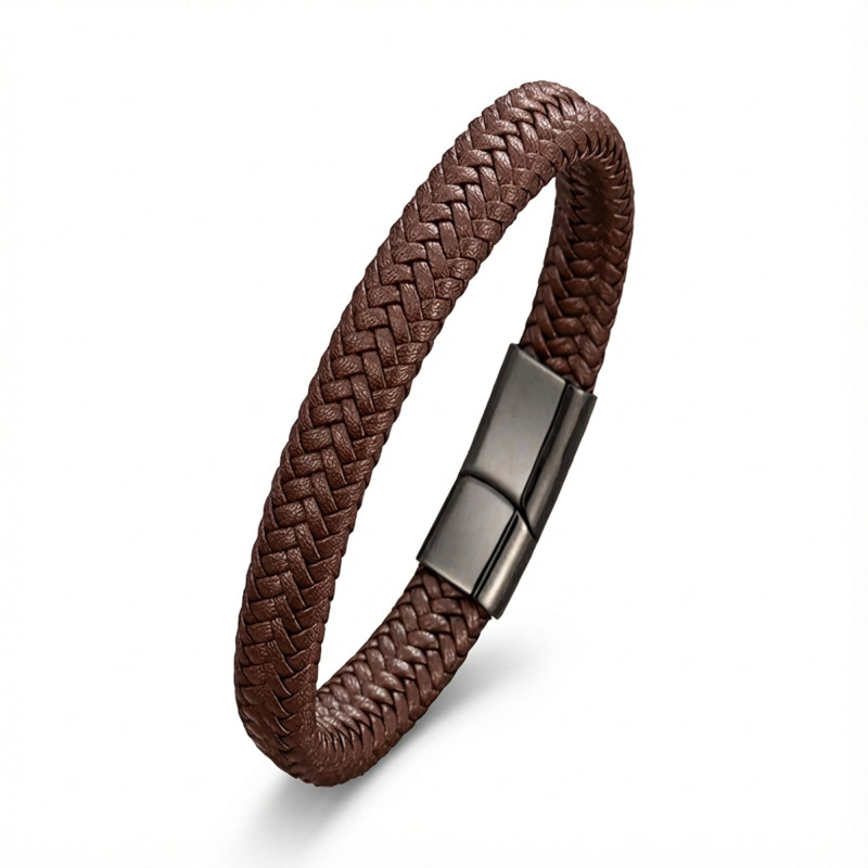 Kahve Deri Örgü Çelik Bileklik Kahve Deri Örgü Çelik Bileklik