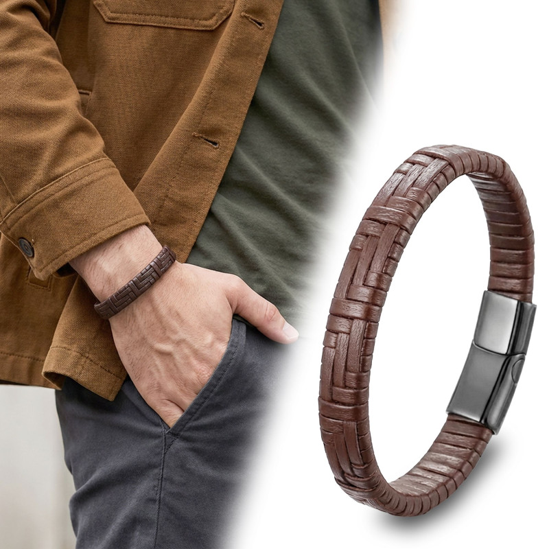 Kahve Deri Örgü Ve Çelik Bileklik Kahve Deri Örgü Ve Çelik Bileklik