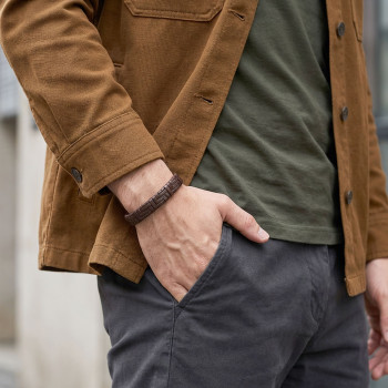 Kahve Deri Örgü Ve Çelik Bileklik Kahve Deri Örgü Ve Çelik Bileklik