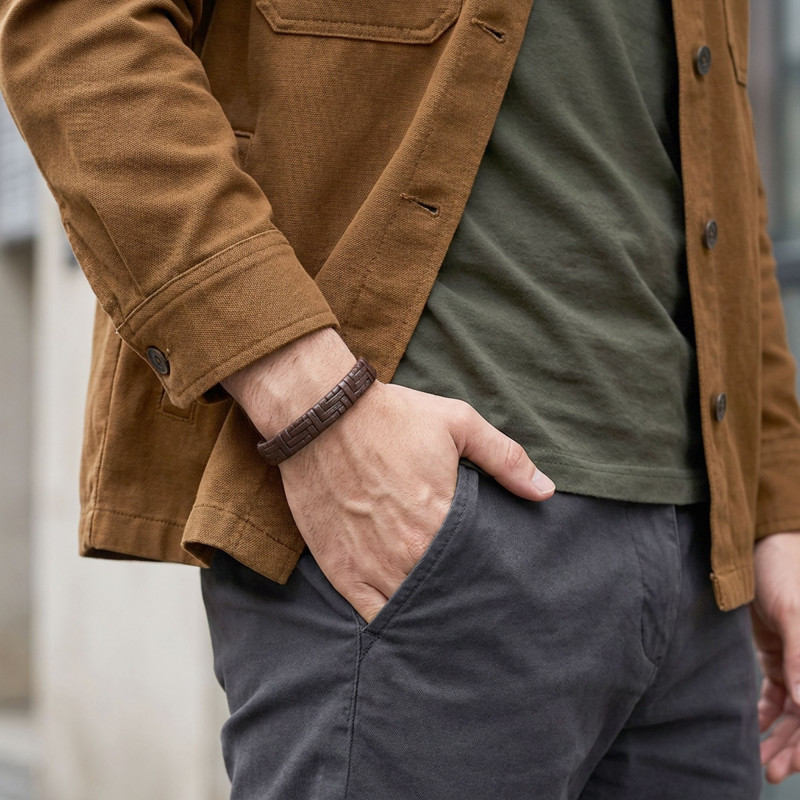 Kahve Deri Örgü Ve Çelik Bileklik Kahve Deri Örgü Ve Çelik Bileklik