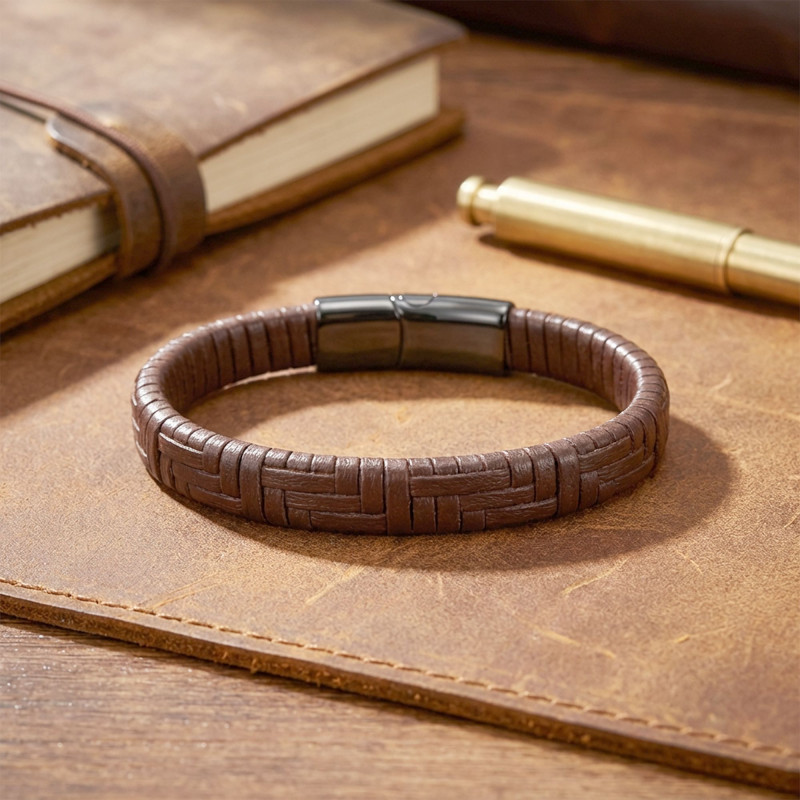 Kahve Deri Örgü Ve Çelik Bileklik Kahve Deri Örgü Ve Çelik Bileklik