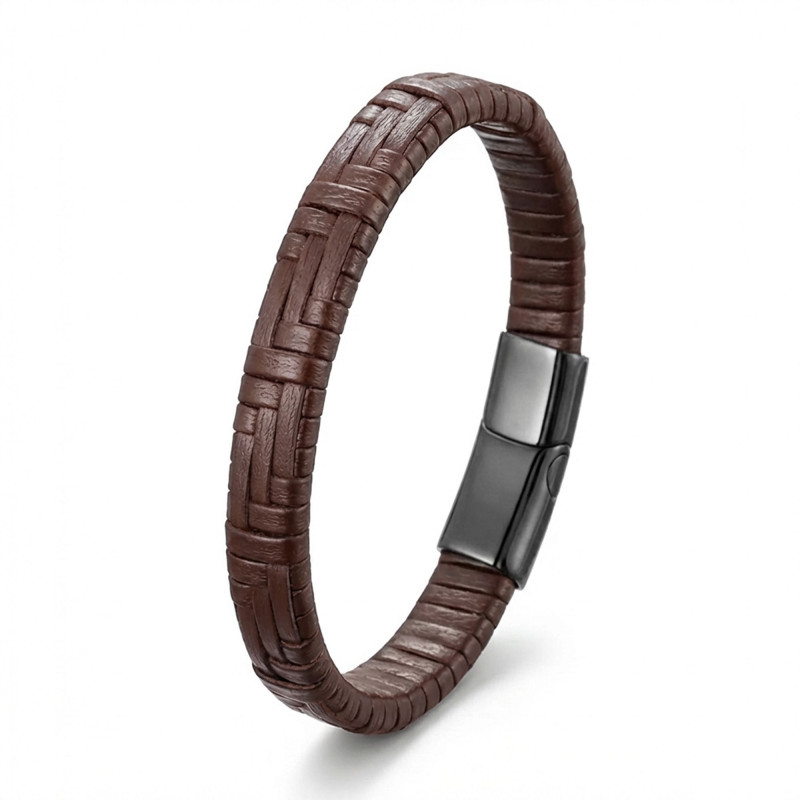 Kahve Deri Örgü Ve Çelik Bileklik Kahve Deri Örgü Ve Çelik Bileklik