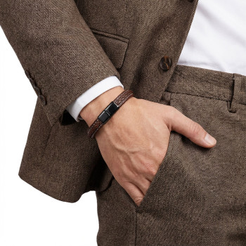 Kahve & Kahve Saç Örgülü Deri Ve Titanyum Kilit Çelik Bileklik Kahve & Kahve Saç Örgülü Deri Ve Titanyum Kilit Çelik Bileklik