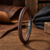 Kahve & Kahve Saç Örgülü Deri Ve Titanyum Kilit Çelik Bileklik
