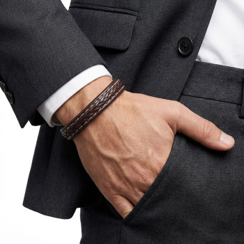 Kahve Saç Örgülü Deri Bileklik Zamak Kilit