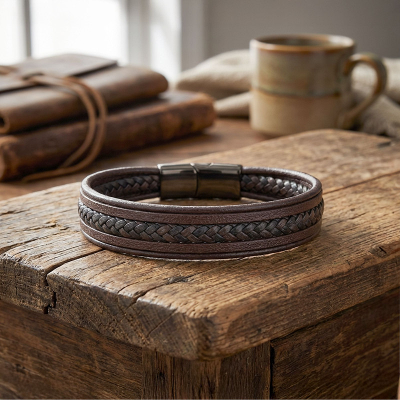 Kahve Siyah Çoklu Deri Bileklik