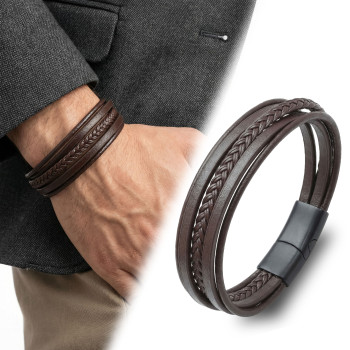 Kahverengi Çoklu Deri Bileklik Zamak Kilit