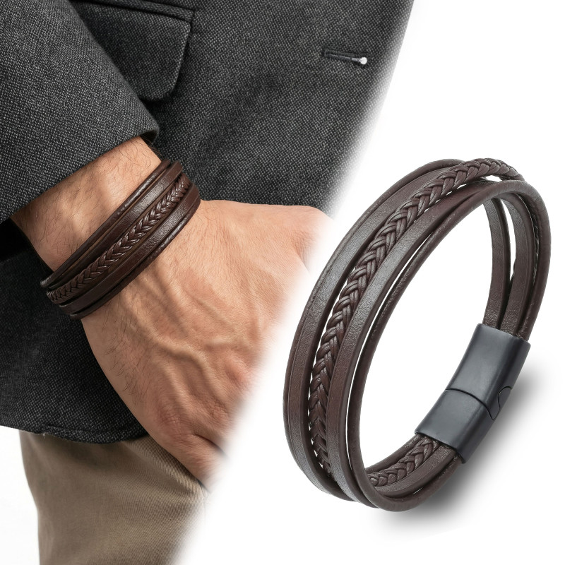 Kahverengi Çoklu Deri Bileklik Zamak Kilit Kahverengi Çoklu Deri Bileklik Zamak Kilit