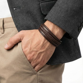 Kahverengi Çoklu Deri Bileklik Zamak Kilit Kahverengi Çoklu Deri Bileklik Zamak Kilit