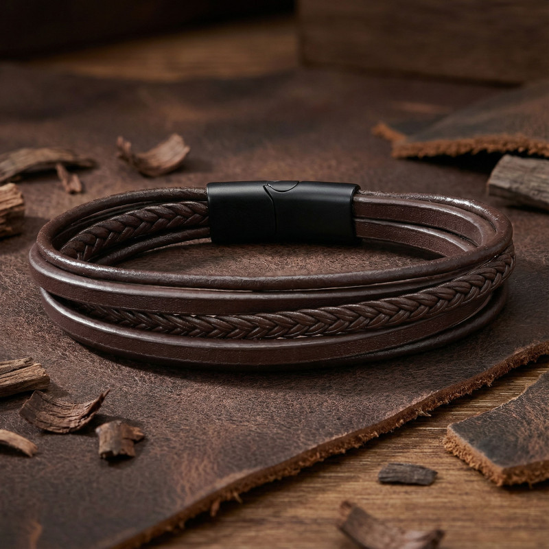 Kahverengi Çoklu Deri Bileklik Zamak Kilit Kahverengi Çoklu Deri Bileklik Zamak Kilit