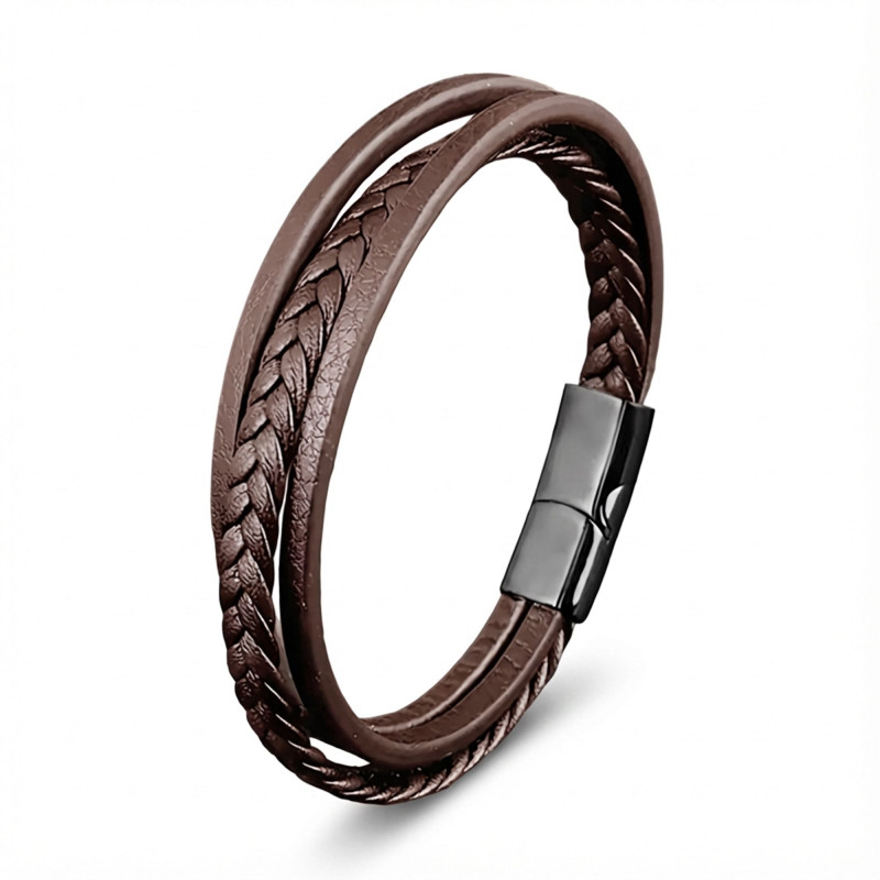 Kahverengi Deri Erkek Bileklik – Titanyum Çelik Manyetik Kilitli Kahverengi Deri Erkek Bileklik – Titanyum Çelik Manyetik Kilitli