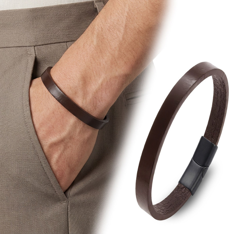 Kahverengi PU Deri Zamak Erkek Bileklik Kahverengi PU Deri Zamak Erkek Bileklik