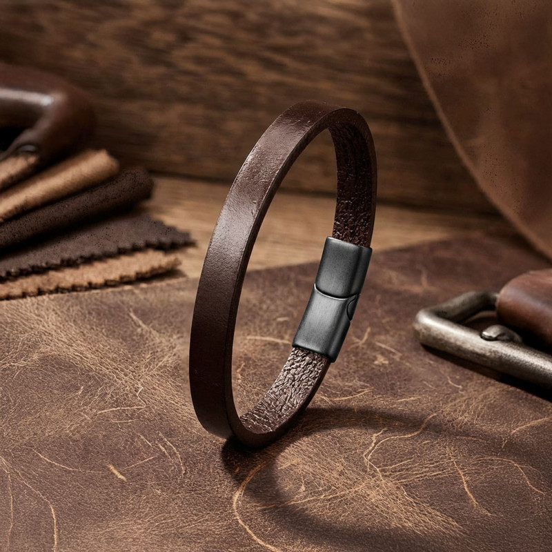 Kahverengi PU Deri Zamak Erkek Bileklik Kahverengi PU Deri Zamak Erkek Bileklik