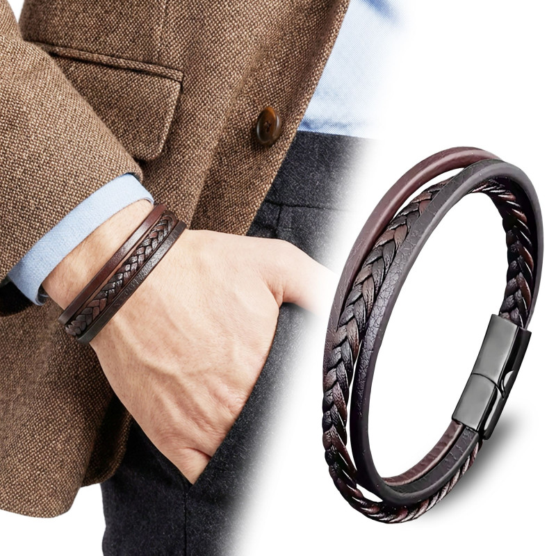 Kahverengi Siyah Deri Erkek Bileklik – Titanyum Çelik Manyetik Kilitli Kahverengi Siyah Deri Erkek Bileklik – Titanyum Çelik Manyetik Kilitli