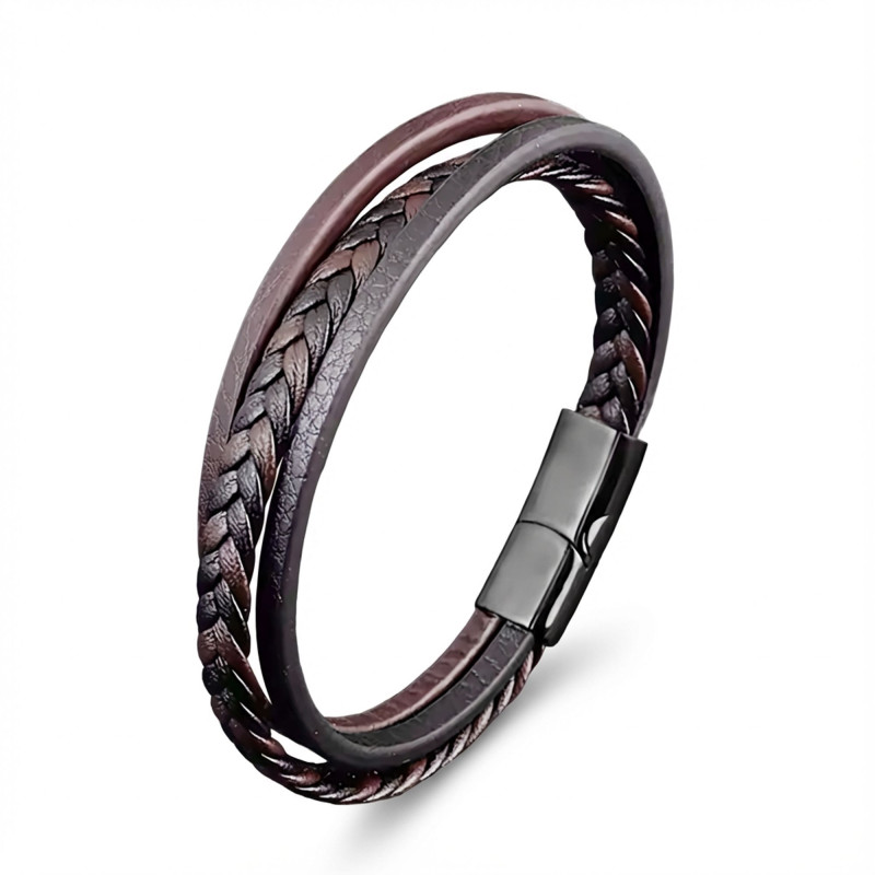 Kahverengi Siyah Deri Erkek Bileklik – Titanyum Çelik Manyetik Kilitli Kahverengi Siyah Deri Erkek Bileklik – Titanyum Çelik Manyetik Kilitli