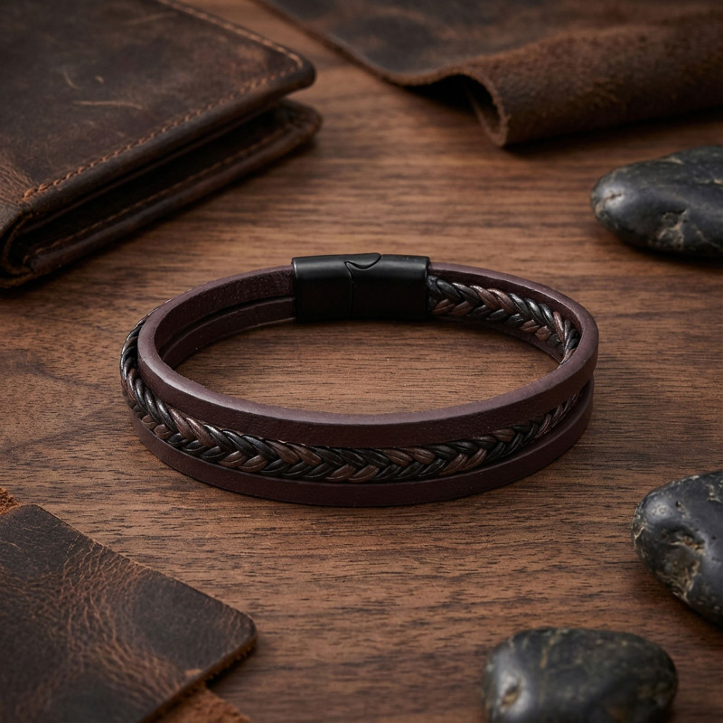 Kahverengi Siyah Saç Örgülü Çoklu Bileklik