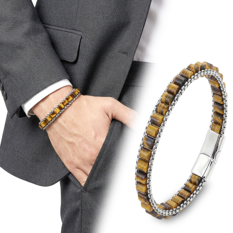 Kaplan Gözü Doğal Taşlı Hasır Örgü Zincirli Erkek Çelik Bileklik Kaplan Gözü Doğal Taşlı Hasır Örgü Zincirli Erkek Çelik Bileklik