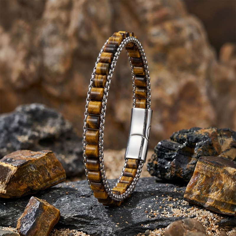 Kaplan Gözü Doğal Taşlı Hasır Örgü Zincirli Erkek Çelik Bileklik Kaplan Gözü Doğal Taşlı Hasır Örgü Zincirli Erkek Çelik Bileklik